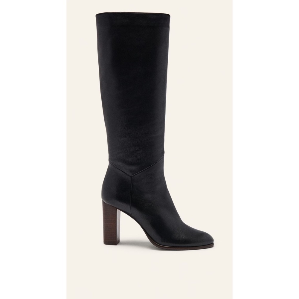 Ba+Sh Ciry Black Leather Knee High Heeled Boots Size 40